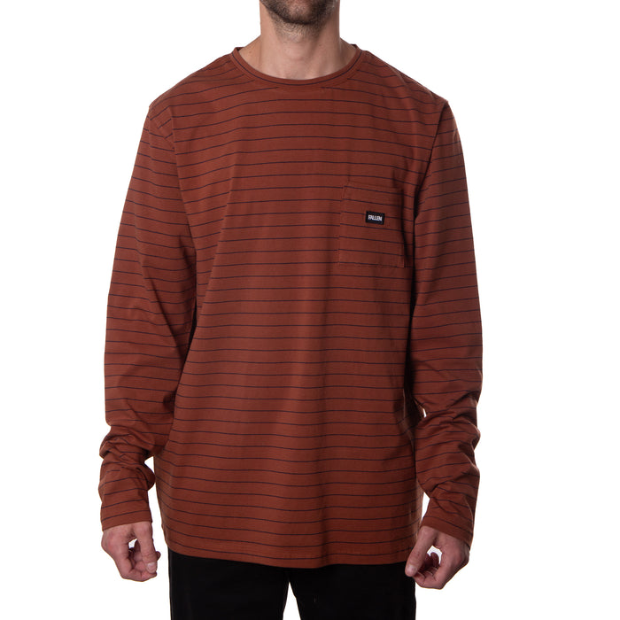 STRIPED POCKET L/S TEE - RUST / BLACK
