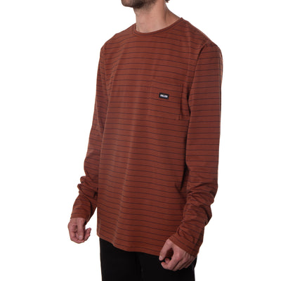 STRIPED POCKET L/S TEE - RUST / BLACK